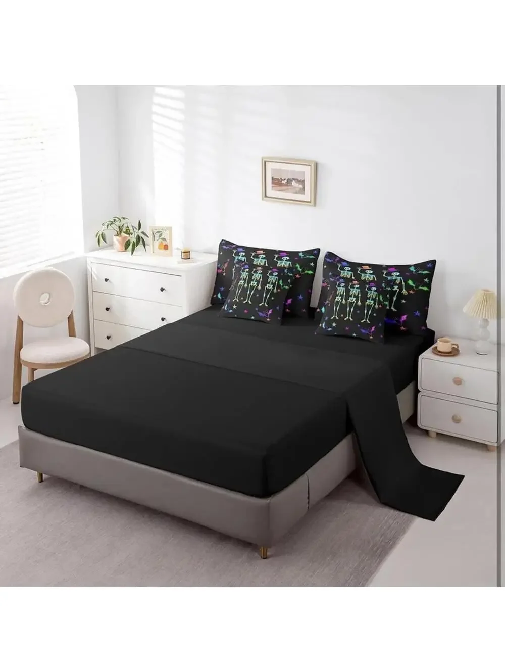 Erosebridal Sugar Skull Queen Size Comforter Horror Theme Sheet Set - Brand New